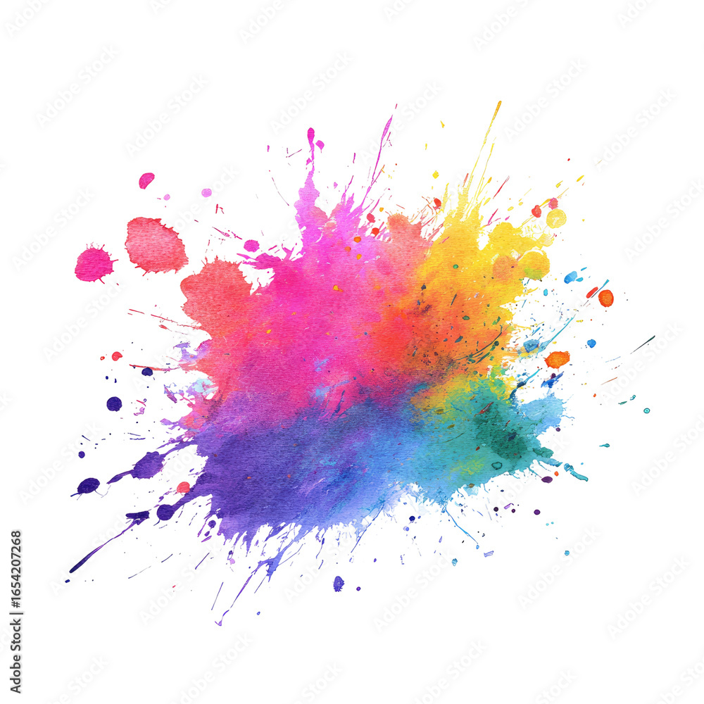Fototapeta premium Colorful watercolor splash with vivid rainbow hues on black background