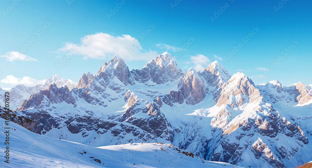 Obraz premium Majestic Snow-Covered Mountains in Golden Sunlight