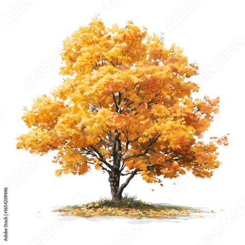 Vibrant fall foliage tree against a transparent background
