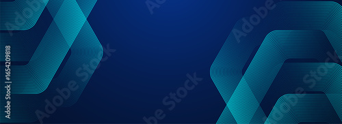 Digital hexagonal blue abstract background. Digital futuristic technology concept with hexagons. Geometric stripe line art design for poster, brochure, cover, banner, website, header