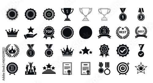 Vector set of awards and achievements icons black color