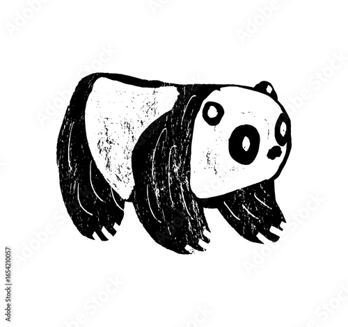 Cute panda sitting with its back turned and smiling playfully, vector illustration