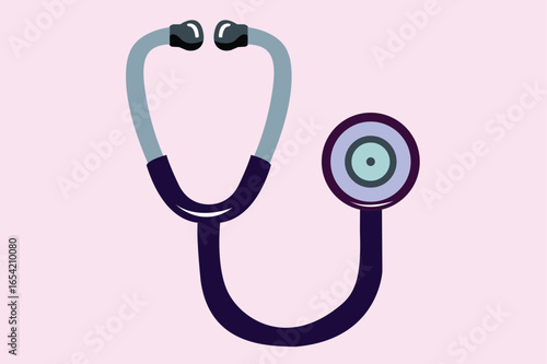 Dark blue stethoscope with grey tubes on pink background
