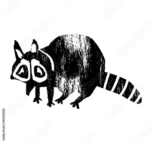 raccoon silhouette black white vector illustration