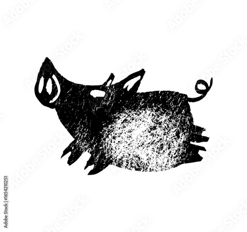 black and white engrave isolated pig vector illustration