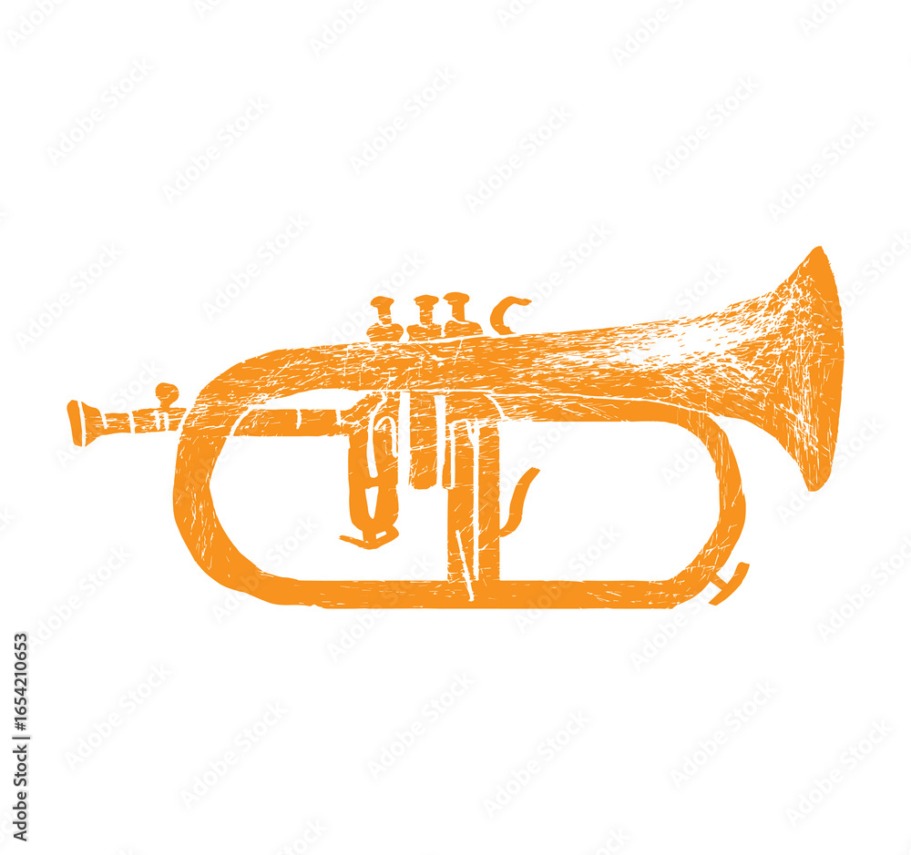 Fototapeta premium Flugelhorn. Music festival poster. Wind musical instruments. Competition. A set of vector illustrations. Minimalistic design. Banner, flyer, cover, print. 