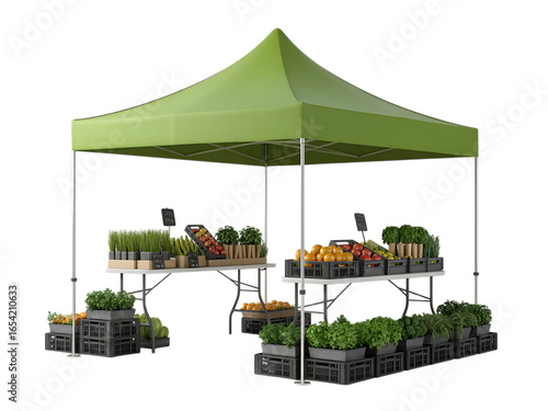 Green market stall with fresh produce isolated on transparent background