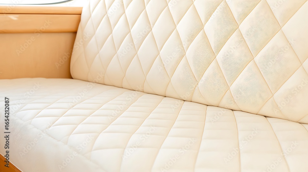 Fototapeta premium Close up of a cream colored diamond tufted sofa cushion
