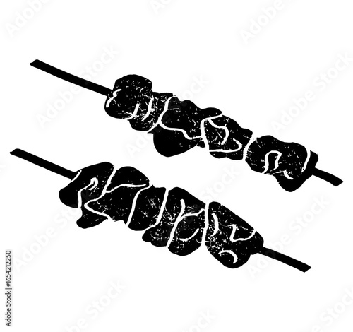 Shish kebab on skewer icon. Shashlik. Black silhouette. Front side view. Vector simple flat graphic illustration. Isolated object on a white background. Isolate.