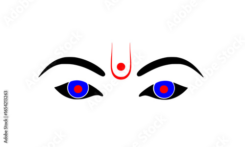 Digital Illustration of Lord Krishna's Eyes with Tilak on White Background
