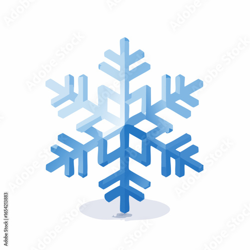 Unique isometric vector snowflake with layered 3D crystal effect. Clean design for seasonal winter decoration and modern clipart.