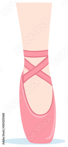 Elegant ballet dancer's foot and leg in classic pink pointe shoe with graceful ribbon ties