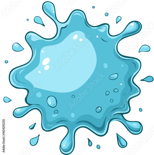 Vibrant Blue Water Splash with Bubbles Cartoon Style Illustration