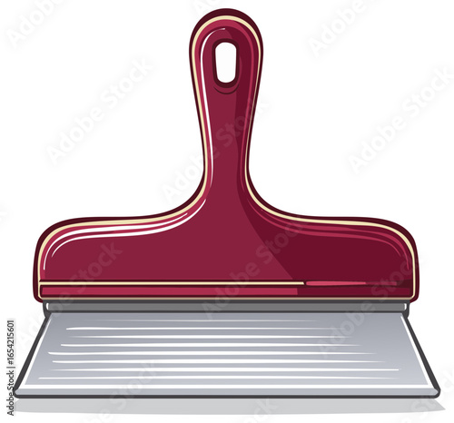 Stylized Drywall Taping Knife with Maroon Handle and Metal Blade for Construction Projects