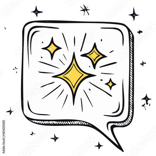 Hand drawn speech bubble with sparkling stars and shine elements symbolizing bright ideas or positive messages