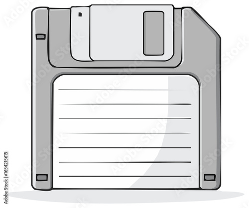 Illustration of a vintage computer floppy disk isolated on white background.