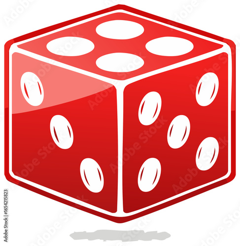 Vibrant red game die illustration for chance luck and casino gaming