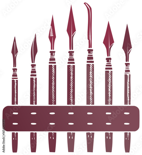 Hand-drawn array of spears with varied blade shapes