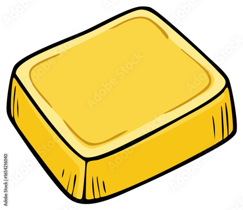 A cartoon illustration of a square block of butter or margarine