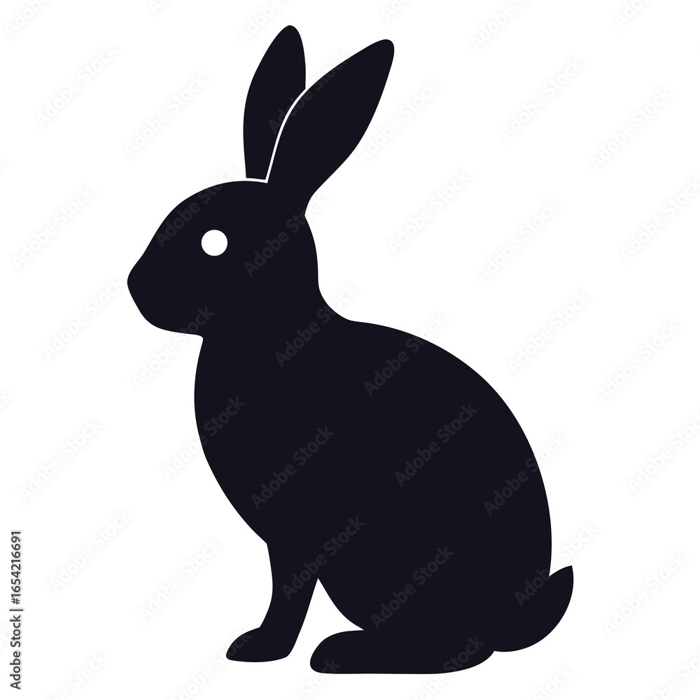 Fototapeta premium Dark silhouette of a rabbit with long ears and white eye hare black