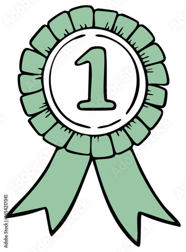 First Place Ribbon Award with Number One and Green Ribbons