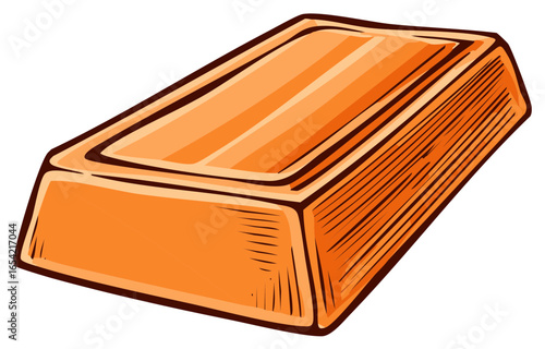 Illustration of gold bar bullion ingot treasure with hatching for wealth and investment concept