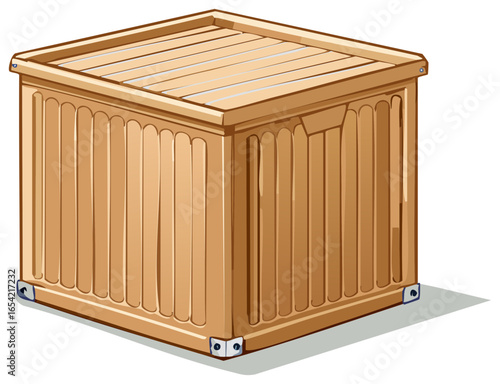 Detailed Wooden Storage Box with Lid Illustration for Organizing and Space Saving Solutions
