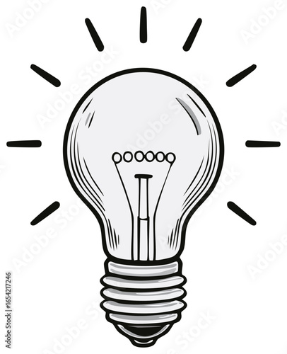 A classic lightbulb illustration shining brightly symbolizing a great idea creativity and innovation