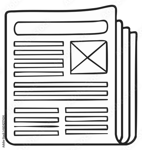 Stacked newspaper with a section for headline and picture illustration, hand drawn.