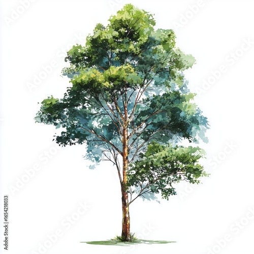 Detailed Watercolor Tree Illustration , PNG isolated cut out image