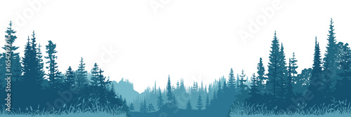 Silhouette of a forest, isolated on white background