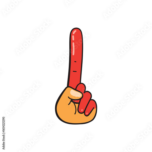 Red foam finger pointing upward in a fun and playful manner  