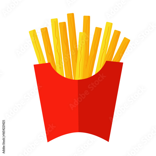French fries in red carton box with golden crispy texture  