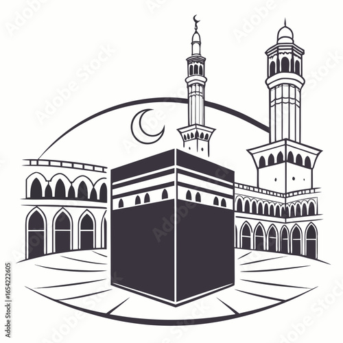 Illustration of the kaaba in mecca, a sacred site for islamic pilgrimage, isolated on white background, symbolizing faith and tradition