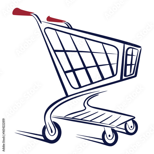 Shopping cart in motion isolated on white background, a vector illustration for retail, commerce, and online shopping concept