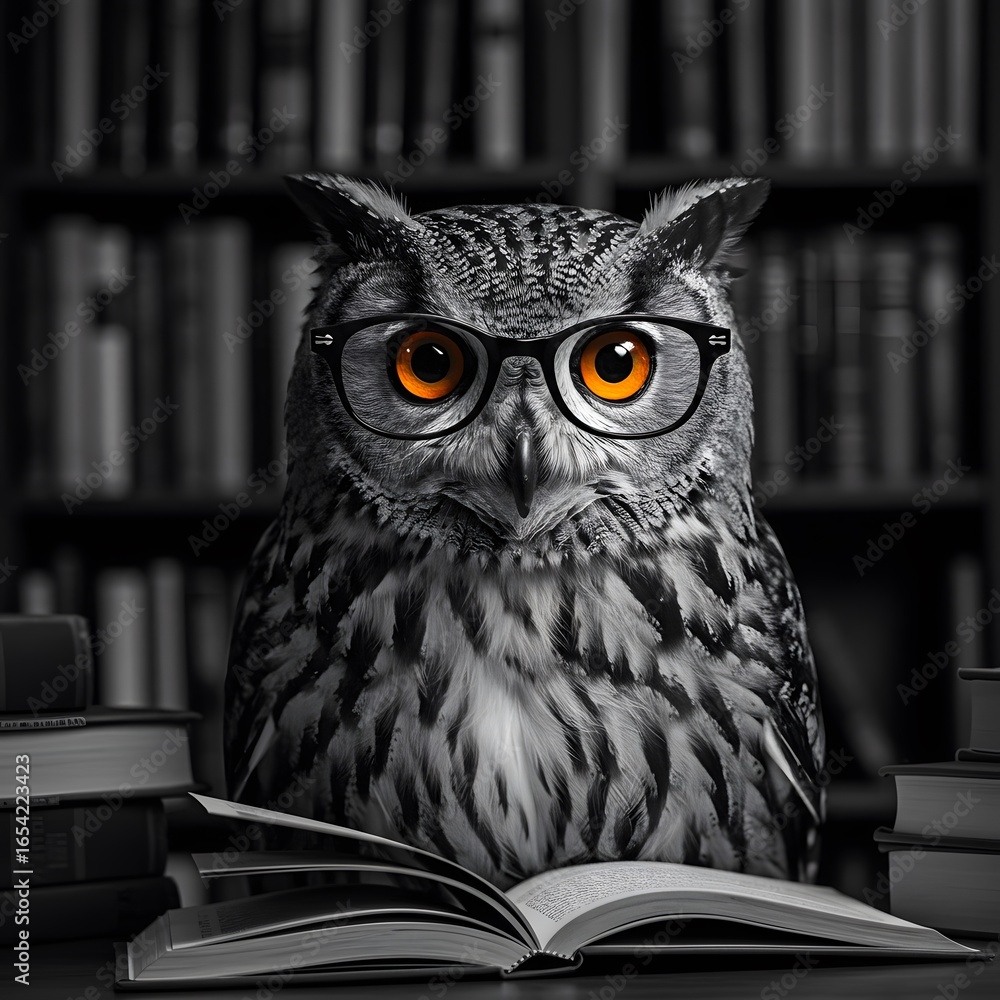 custom made wallpaper toronto digitalWise Owl Reading with Glasses in a Library