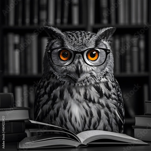 Wallpaper Mural Wise Owl Reading with Glasses in a Library Torontodigital.ca