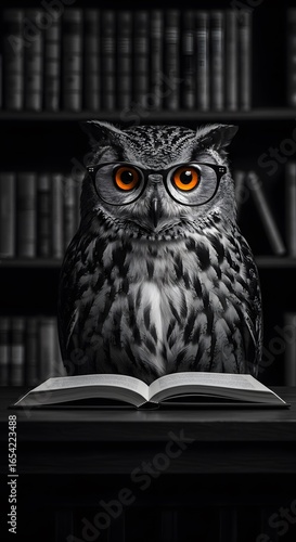 Wallpaper Mural Wise Owl with Glasses Reading in a Library Torontodigital.ca