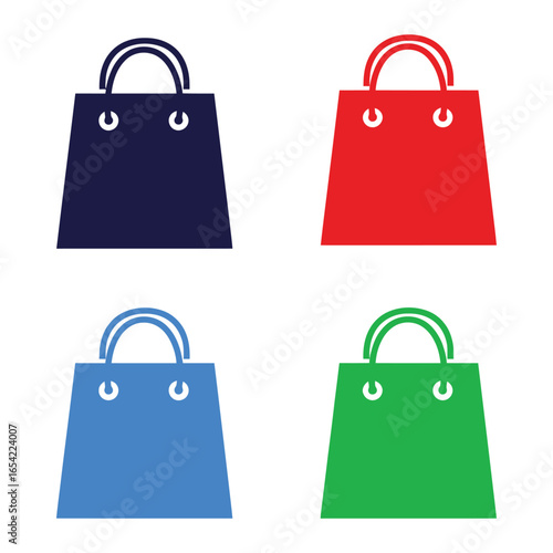 Four colorful shopping bags in blue red light blue and green arranged on a white background vector