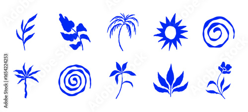 Vector abstract logo templates, icons and symbols, art prints with minimal shapes in  floral wavy ink rough hand drawn naive style, cover, packaging, branding design templates