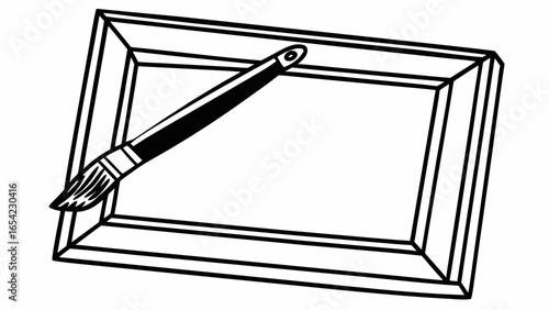 Illustration of a rectangular canvas frame with a paintbrush resting diagonally across it nicely "SVG"
