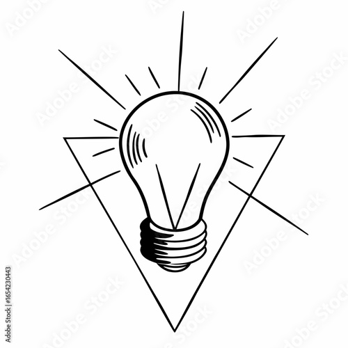 A lightbulb with rays of light emanating from it, set against a triangular background element "SVG"