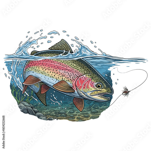 rainbow trout fishing illustration logo vector image t shirt