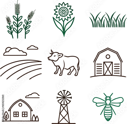 Vector art of collection of farm and agriculture icons