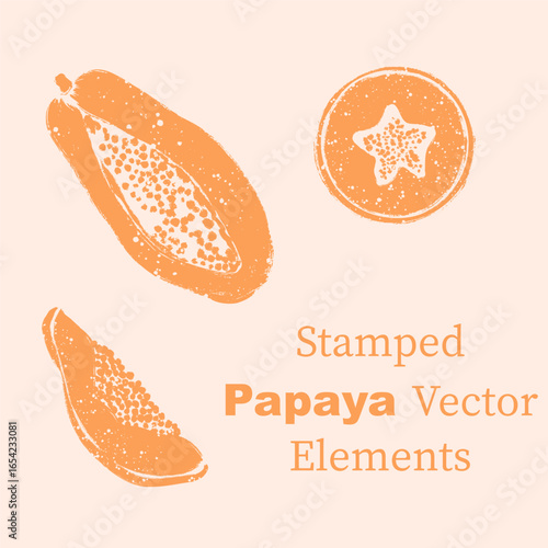 Stamped Papaya Vector Isolated Elements Set