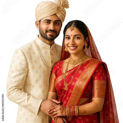 Indian wedding. Traditional Indian wedding portrait on a transparent background.