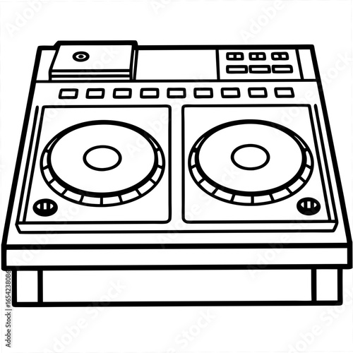 Black outline illustration of a D J turntable setup on a white background dj turntable music equipment