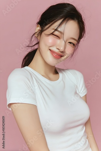 Portrait of a woman beauty model smiling and winking