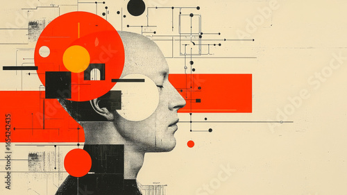 Collage worship with glowing icons showcase human mind at work