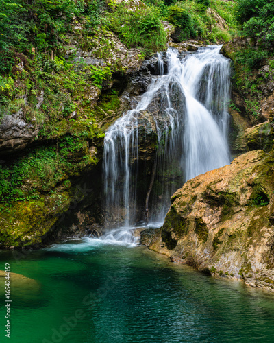 Scenic sight in the famous Vintgar Gorge, in Triglav National Park. Slovenia.